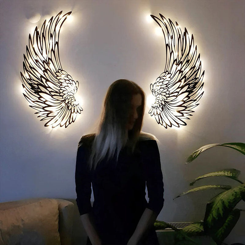 1 Pair Angel Wings Metal Wall Art With Led Lights