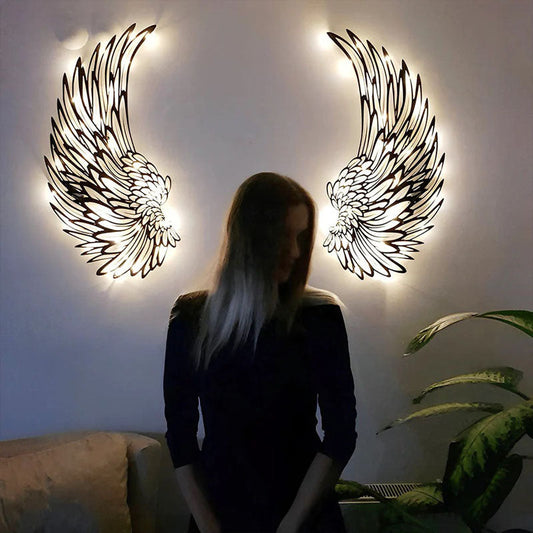 1 Pair Angel Wings Metal Wall Art With Led Lights