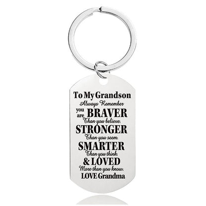 Grandma To Grandson - Always Remember You Are Braver Than You Believe - Inspirational Keychain - A918