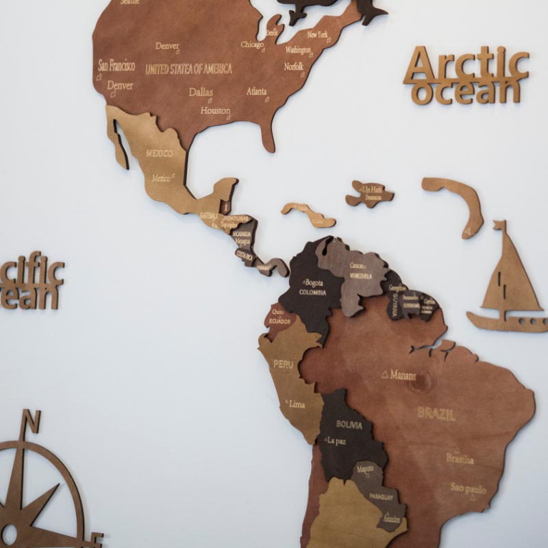 3D Wooden World Map Basswood