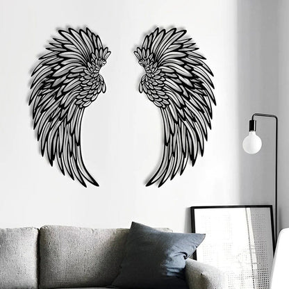 1 Pair Angel Wings Metal Wall Art With Led Lights