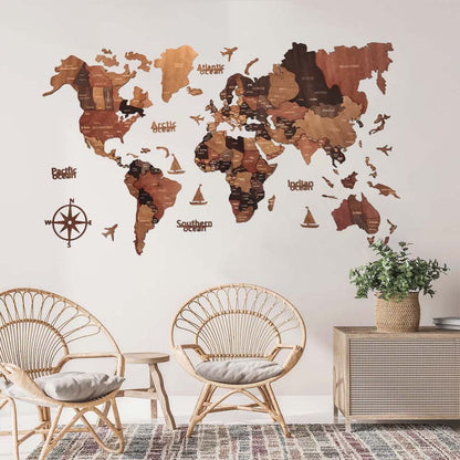 3D Wooden World Map Basswood