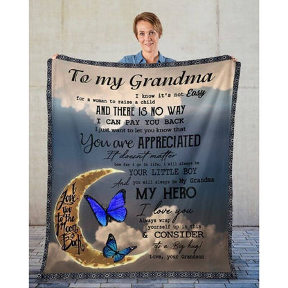 To My Grandma - From Grandson - Butterfly A314 - Premium Blanket
