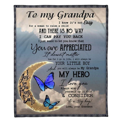 To My Grandpa - From Grandson - Butterfly A314 - Premium Blanket