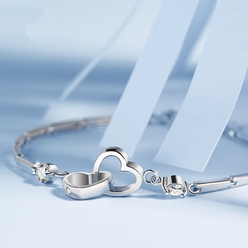 Mother & Daughter Forever Linked Together - Crystal Heart To Heart Bracelet