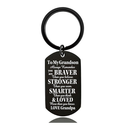 Grandpa To Grandson - Always Remember You Are Braver Than You Believe - Inspirational Keychain - A918